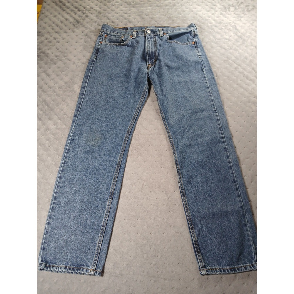 Levis 505 Regular Fit Straight Leg Jeans Medium Wash Blue Denim W36 L32